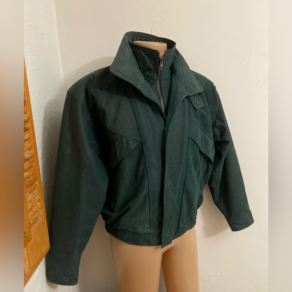 Fluid Internationale~Men’s~Vtg.~Dark Green~Genuine Leather~Bomber Jacket~Size XL